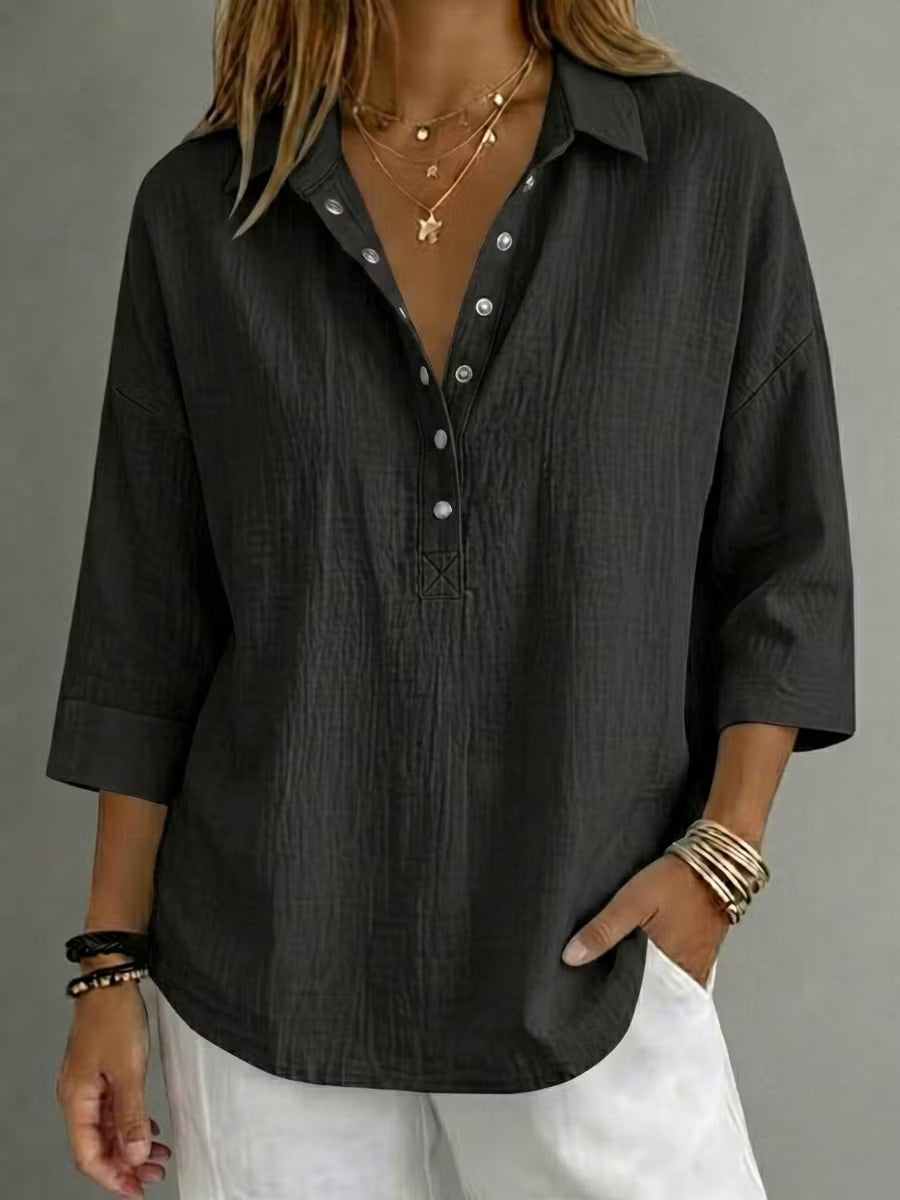 New Arrivalđ„ Women's Casual Linen Blend Henley 3/4 Sleeve Shir