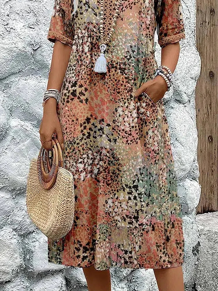 Sofia | Elegant Floral Midi Dress with Tummy Coverage