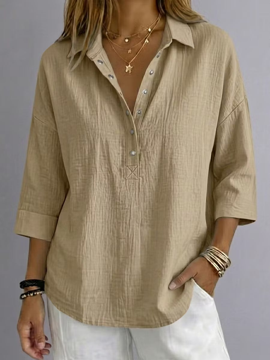 New Arrival🔥 Women's Casual Linen Blend Henley 3/4 Sleeve Shir