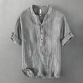 Buddha Stones Solid Color Short Sleeve Half Button Shirt Cotton Linen Men Clothing