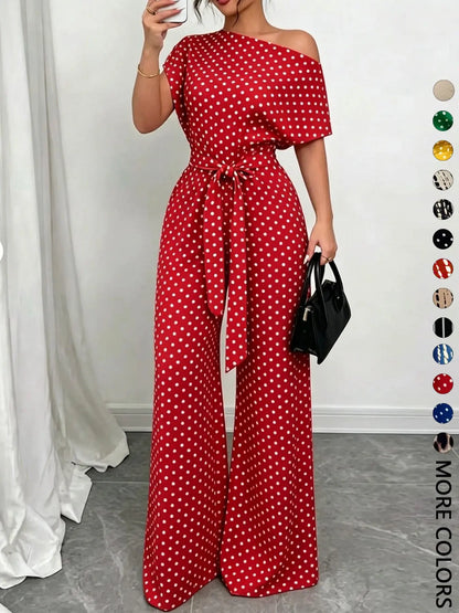 Women's All Over Print Leopard Tie Front Loose Jumpsuit, Casual Asymmetrical Neck Jumpsuit for Spring & Fall, Women's Clothes for Daily Wear