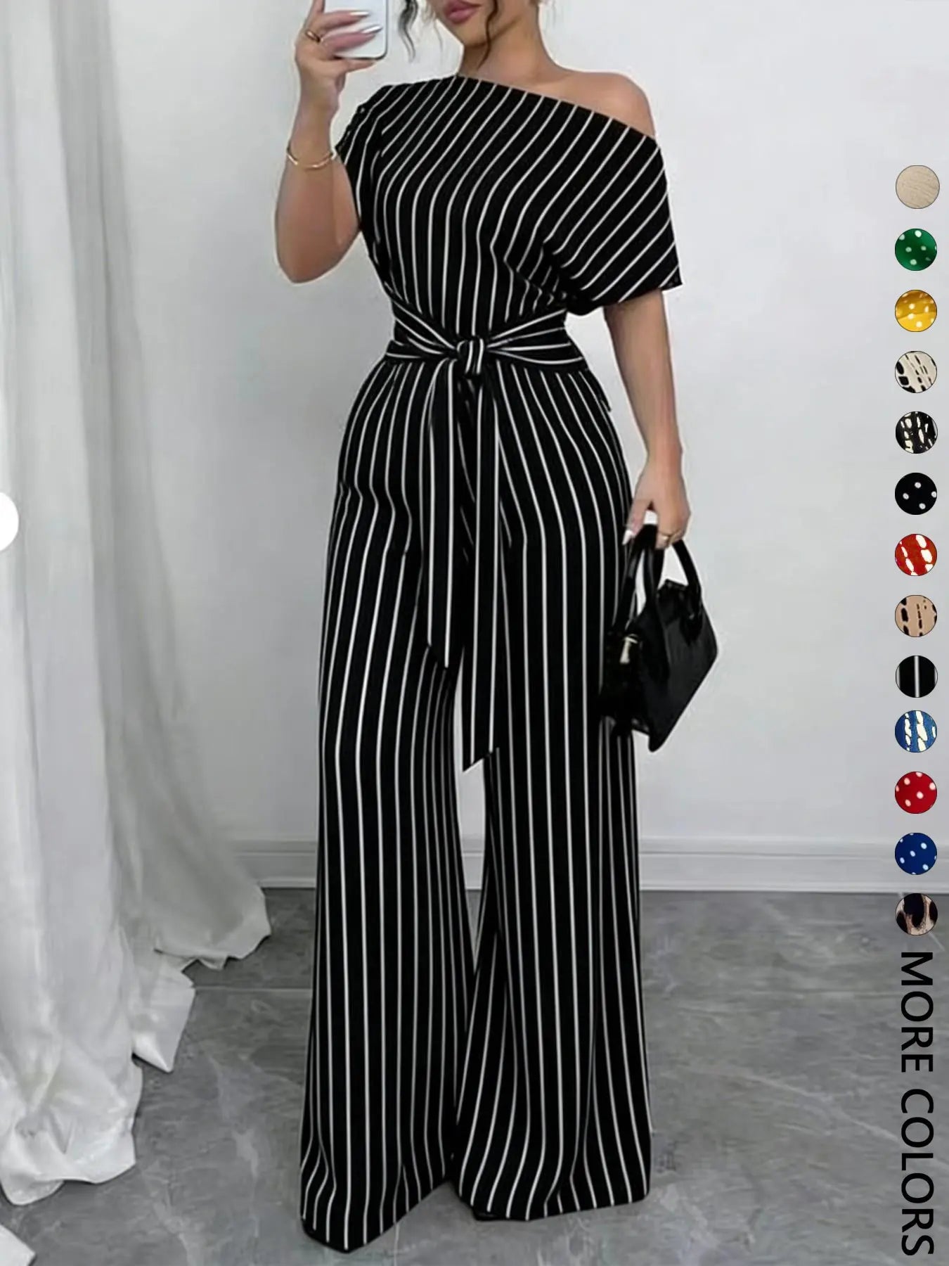 Women's All Over Print Leopard Tie Front Loose Jumpsuit, Casual Asymmetrical Neck Jumpsuit for Spring & Fall, Women's Clothes for Daily Wear