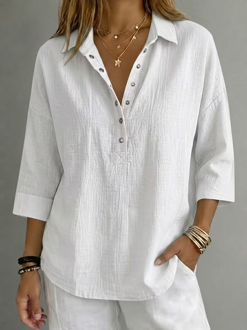 New Arrival🔥 Women's Casual Linen Blend Henley 3/4 Sleeve Shir
