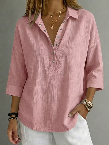 New Arrival🔥 Women's Casual Linen Blend Henley 3/4 Sleeve Shir
