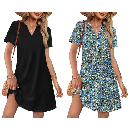Summer Dress Dresses for Women 2026 Casual Summer V Neck Wedding Guest Dress Short Sleeve Fashion Beach Vacation Clothes