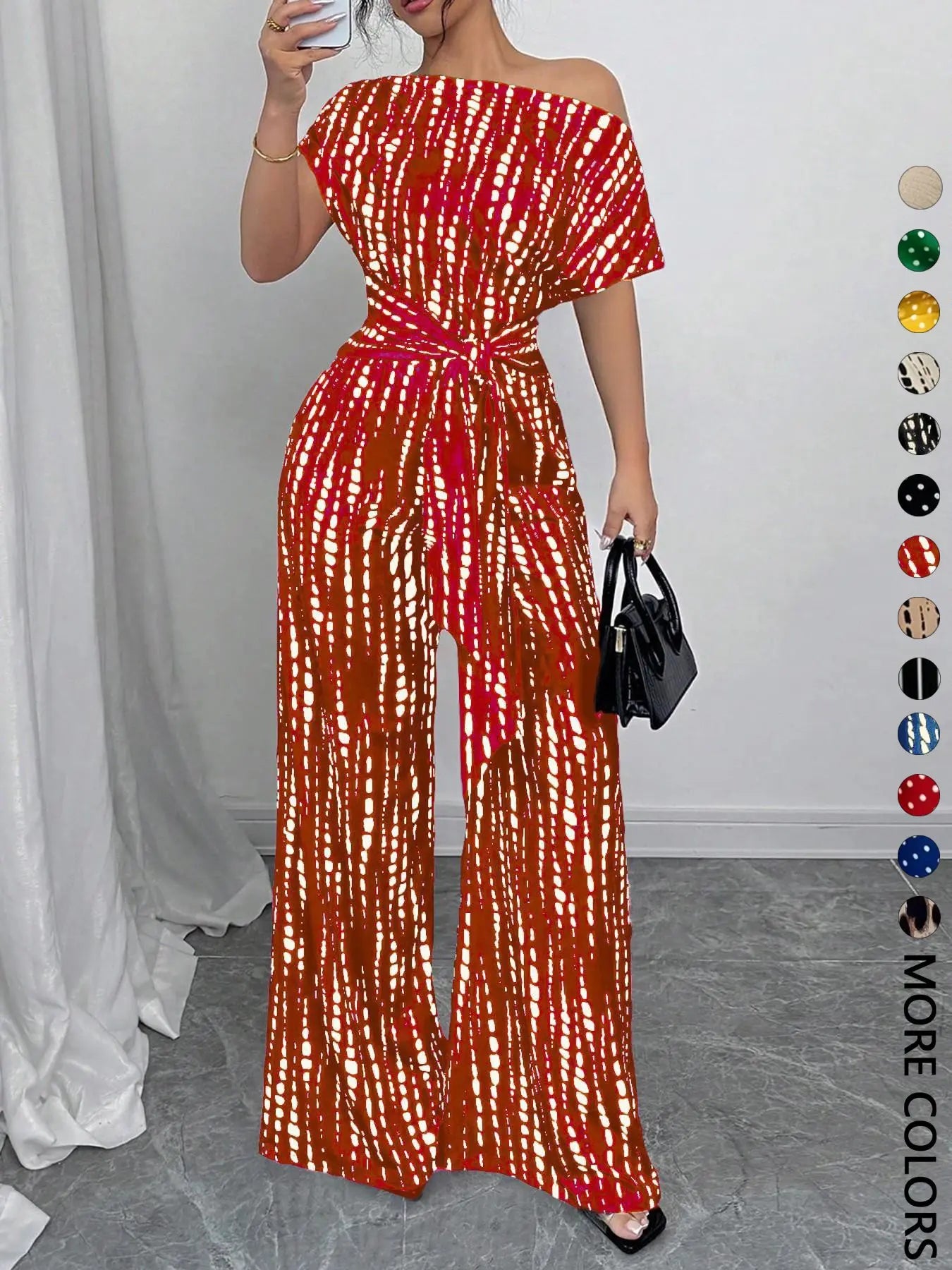 Women's All Over Print Leopard Tie Front Loose Jumpsuit, Casual Asymmetrical Neck Jumpsuit for Spring & Fall, Women's Clothes for Daily Wear