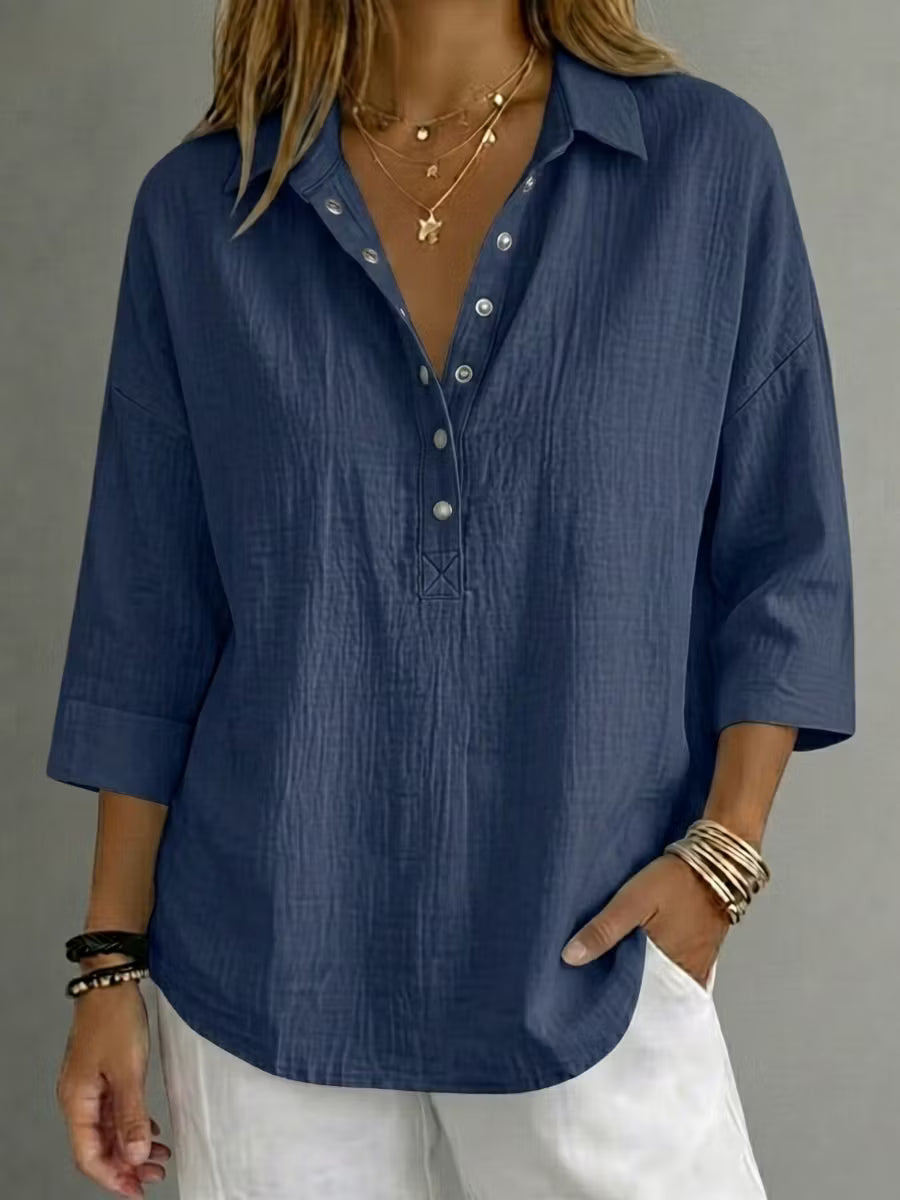 New Arrival🔥 Women's Casual Linen Blend Henley 3/4 Sleeve Shir