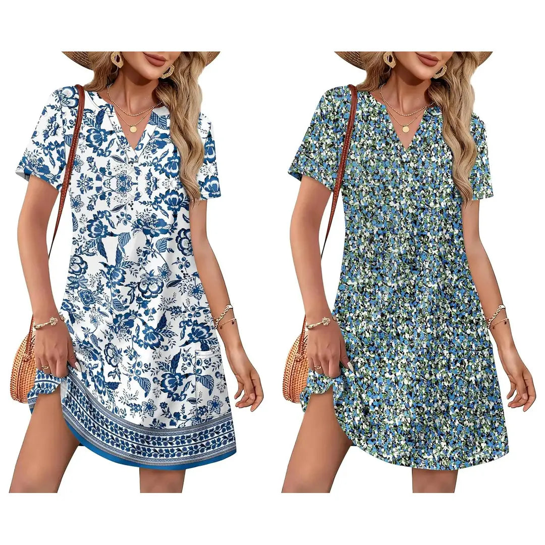 Summer Dress Dresses for Women 2026 Casual Summer V Neck Wedding Guest Dress Short Sleeve Fashion Beach Vacation Clothes