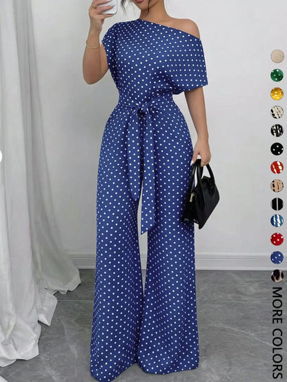 Women's All Over Print Leopard Tie Front Loose Jumpsuit, Casual Asymmetrical Neck Jumpsuit for Spring & Fall, Women's Clothes for Daily Wear