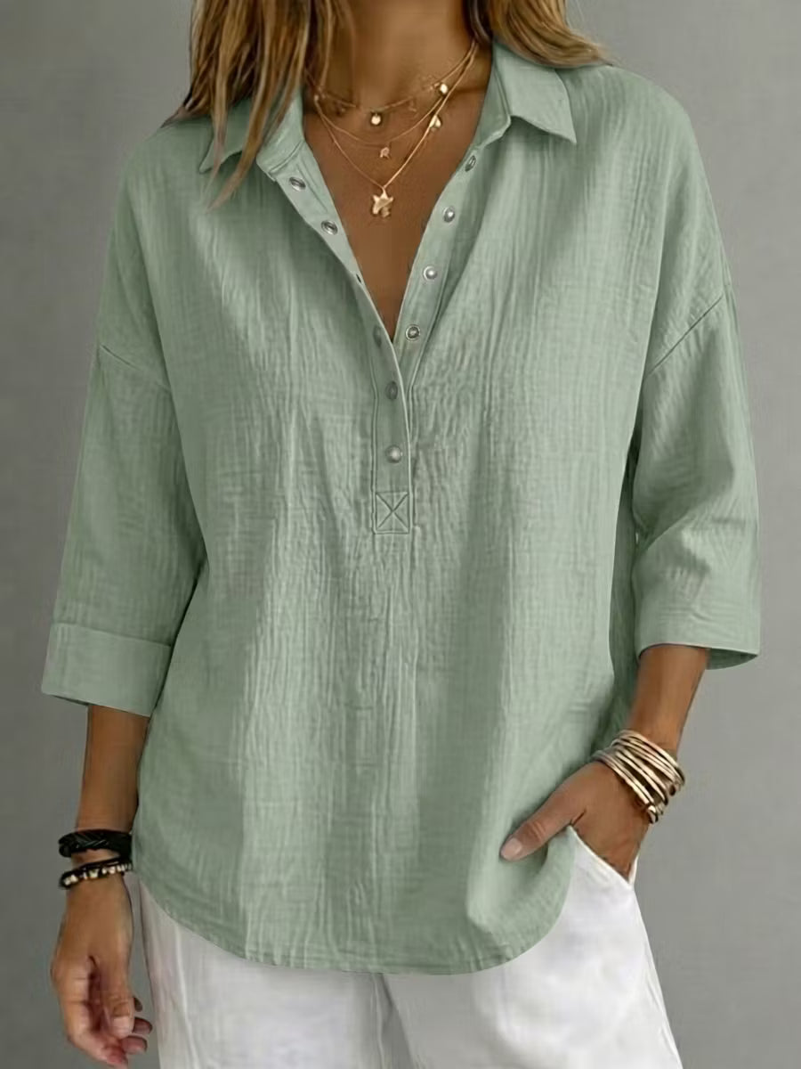 New Arrival🔥 Women's Casual Linen Blend Henley 3/4 Sleeve Shir