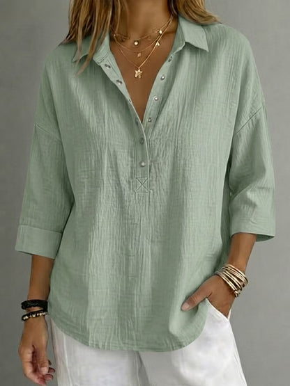 New Arrival🔥 Women's Casual Linen Blend Henley 3/4 Sleeve Shir