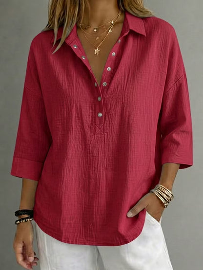 New Arrival🔥 Women's Casual Linen Blend Henley 3/4 Sleeve Shir