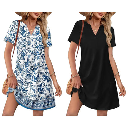 Summer Dress Dresses for Women 2026 Casual Summer V Neck Wedding Guest Dress Short Sleeve Fashion Beach Vacation Clothes