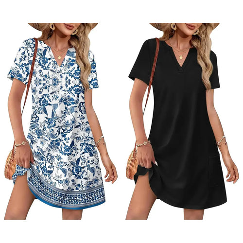 Summer Dress Dresses for Women 2026 Casual Summer V Neck Wedding Guest Dress Short Sleeve Fashion Beach Vacation Clothes