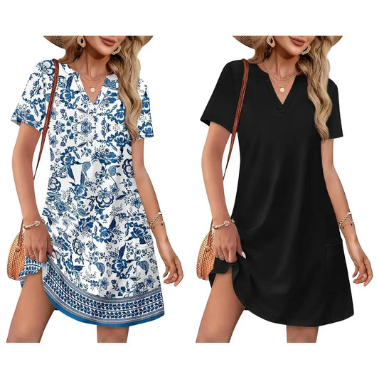 Summer Dress Dresses for Women 2026 Casual Summer V Neck Wedding Guest Dress Short Sleeve Fashion Beach Vacation Clothes