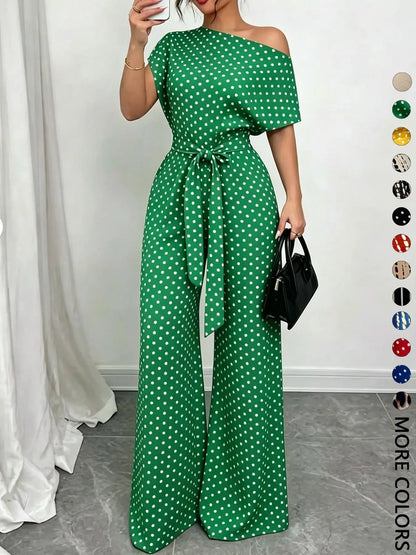 Women's All Over Print Leopard Tie Front Loose Jumpsuit, Casual Asymmetrical Neck Jumpsuit for Spring & Fall, Women's Clothes for Daily Wear