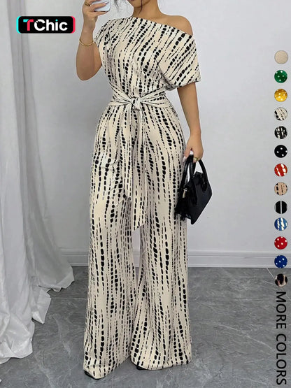 Women's All Over Print Leopard Tie Front Loose Jumpsuit, Casual Asymmetrical Neck Jumpsuit for Spring & Fall, Women's Clothes for Daily Wear