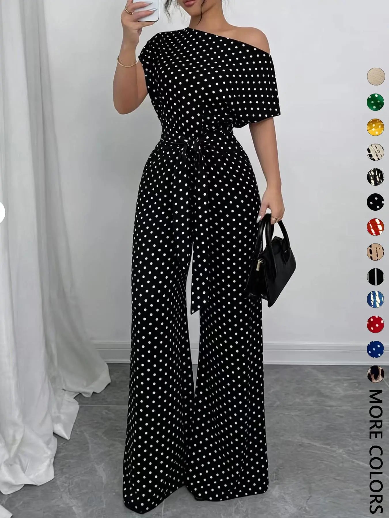 Women's All Over Print Leopard Tie Front Loose Jumpsuit, Casual Asymmetrical Neck Jumpsuit for Spring & Fall, Women's Clothes for Daily Wear