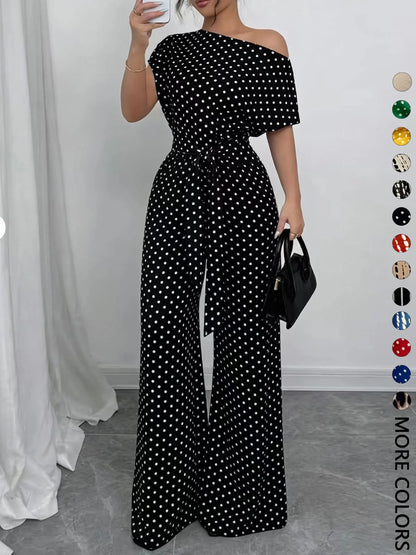 Women's All Over Print Leopard Tie Front Loose Jumpsuit, Casual Asymmetrical Neck Jumpsuit for Spring & Fall, Women's Clothes for Daily Wear