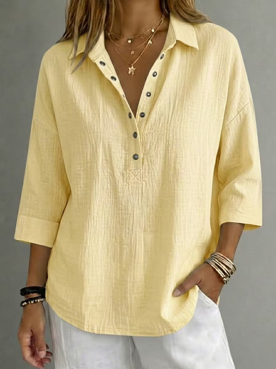 New Arrival🔥 Women's Casual Linen Blend Henley 3/4 Sleeve Shir