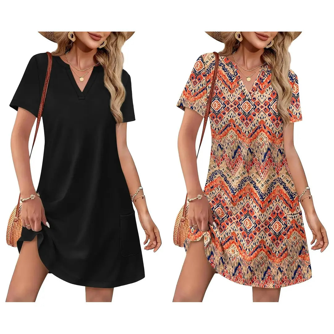 Summer Dress Dresses for Women 2026 Casual Summer V Neck Wedding Guest Dress Short Sleeve Fashion Beach Vacation Clothes