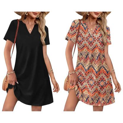 Summer Dress Dresses for Women 2026 Casual Summer V Neck Wedding Guest Dress Short Sleeve Fashion Beach Vacation Clothes