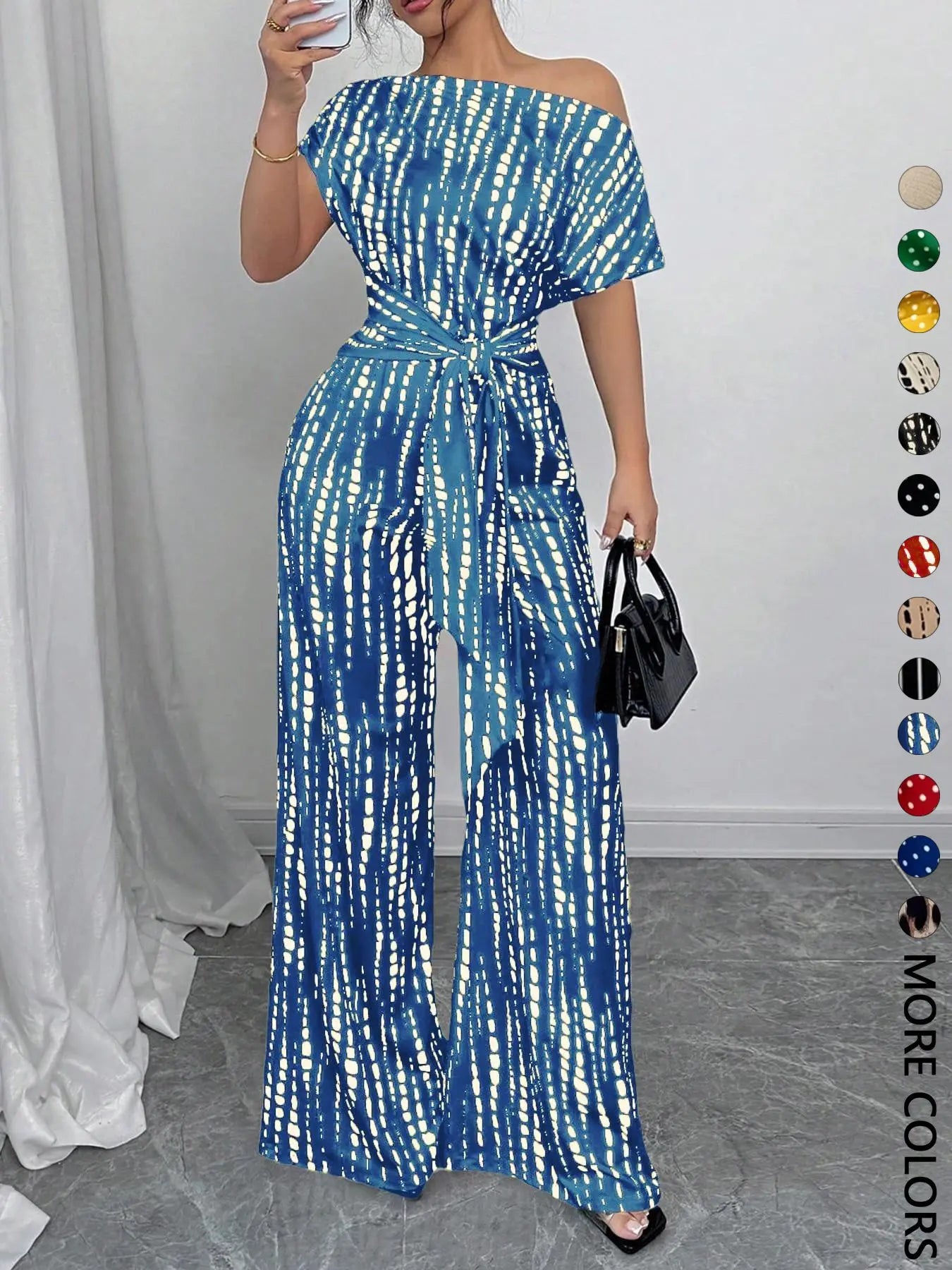 Women's All Over Print Leopard Tie Front Loose Jumpsuit, Casual Asymmetrical Neck Jumpsuit for Spring & Fall, Women's Clothes for Daily Wear