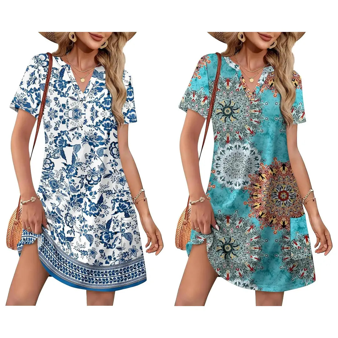 Summer Dress Dresses for Women 2026 Casual Summer V Neck Wedding Guest Dress Short Sleeve Fashion Beach Vacation Clothes