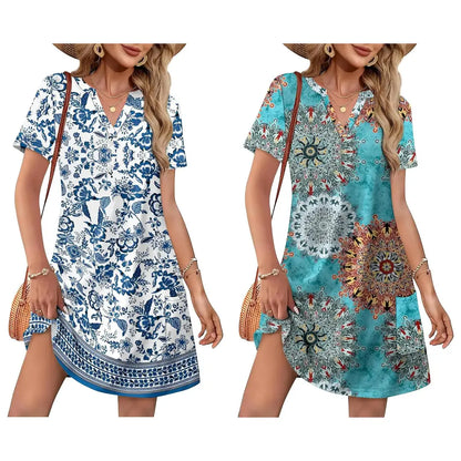 Summer Dress Dresses for Women 2026 Casual Summer V Neck Wedding Guest Dress Short Sleeve Fashion Beach Vacation Clothes