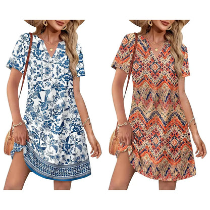 Summer Dress Dresses for Women 2026 Casual Summer V Neck Wedding Guest Dress Short Sleeve Fashion Beach Vacation Clothes